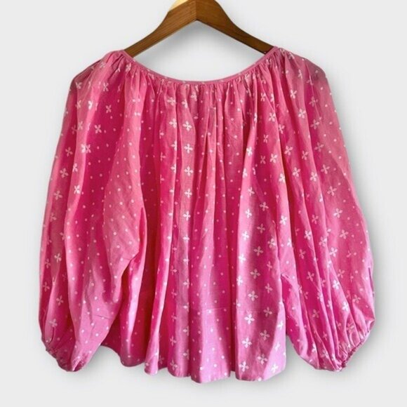 ANTHROPOLOGIE KOPAL Sz XS Luma Peasant Blouse Pink Puff Sleeves Cotton Boho - Picture 3 of 8